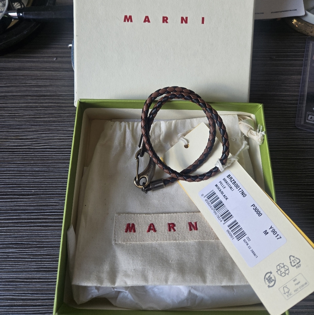 Marni Leather Braided Bracelet - Marni Bracciale Pelle moca / black NWT ITALY
